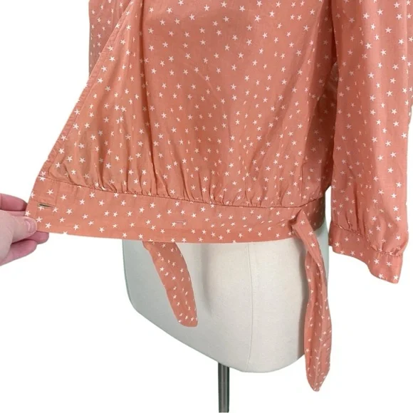 Madewell Peach Star Scatter Cute Boho 3/4 Sleeve Casual Wrap Blouse - Picture 15 of 16